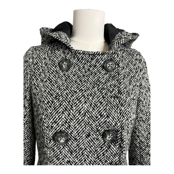 Aeropostale Black White Pea Coat Jacket Stroller Preppy Princess Cut Hooded M - Picture 5 of 9